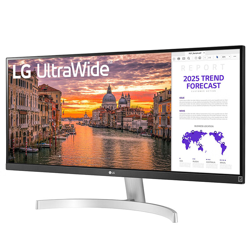 LG 29英寸 21:9 超宽带鱼屏 HDR IPS sRGB99% FreeSync 微边 内置音箱 低闪屏 高清 游戏显示器 29WN600 -W