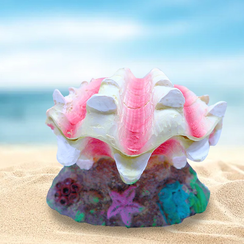 小摆件珊瑚石装饰品小鱼缸套装成品海绵宝宝 橙色贝壳连接气泵可吐泡