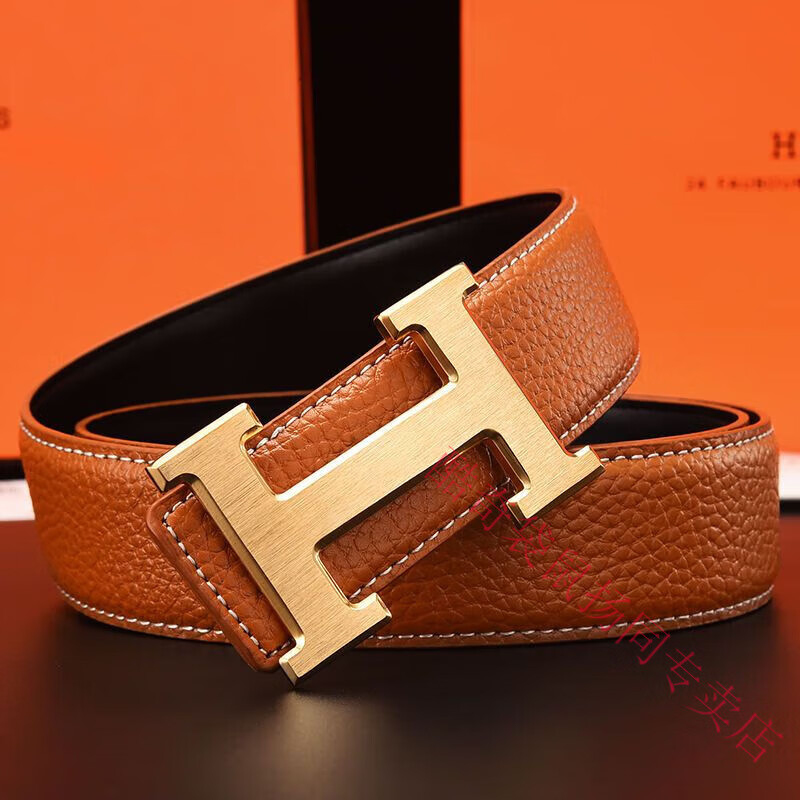 酷奇袋鼠男士皮带真牛皮时尚百搭H铜扣工字扣真皮休闲青中年腰带男 H黑色+银扣 3.8宽 105cm