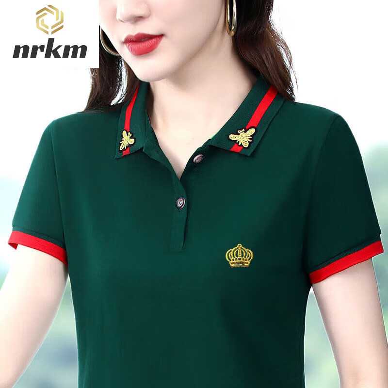 NRKM女士POLO衫女夏季百搭翻领打底衫女宽松舒适内搭女装上衣C13 880PO衫*墨绿 2XL 建议91100斤属于什么档次？