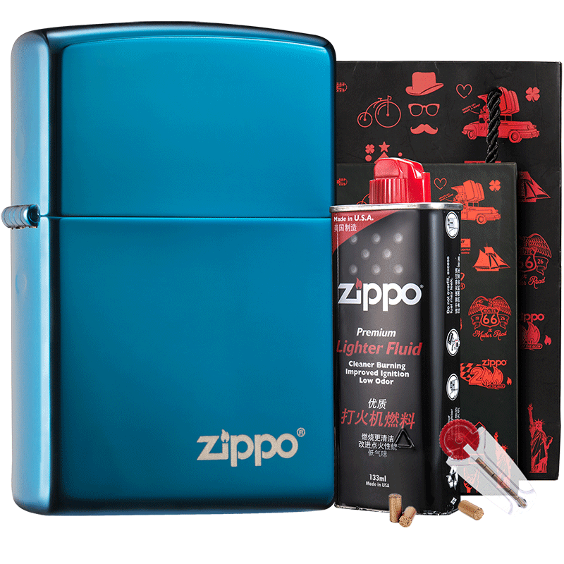 ZIPPO打火機(jī)之寶防風(fēng)煤油 藍(lán)冰商標(biāo) 生日禮物男送男友 含油套裝