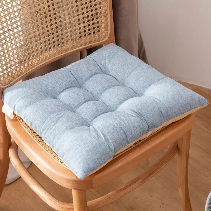 坐垫椅子椅垫加厚座垫学生凳子板凳办公室垫子夏天屁股垫屁垫地上 棉麻-浅蓝 40*40cm防滑单坐垫