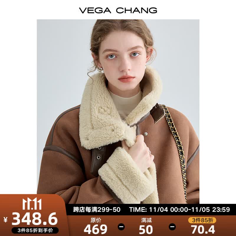 VEGA CHANG皮毛一体短外套女2023冬新款加绒机车风大衣oversize 焦糖棕 M怎么看?