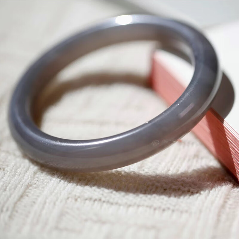 最饰 天然和田玉烟紫色手镯 美人镯鞭条宽版百搭清新小众款 52-54手围