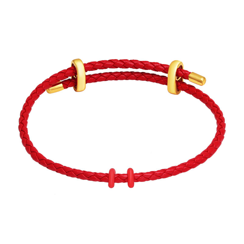 XD可调节手链绳男女生红绳情侣款编织红绳可穿串转运珠牛皮绳钢丝绳 3mm牛皮款-红色(珠子孔需大于4mm