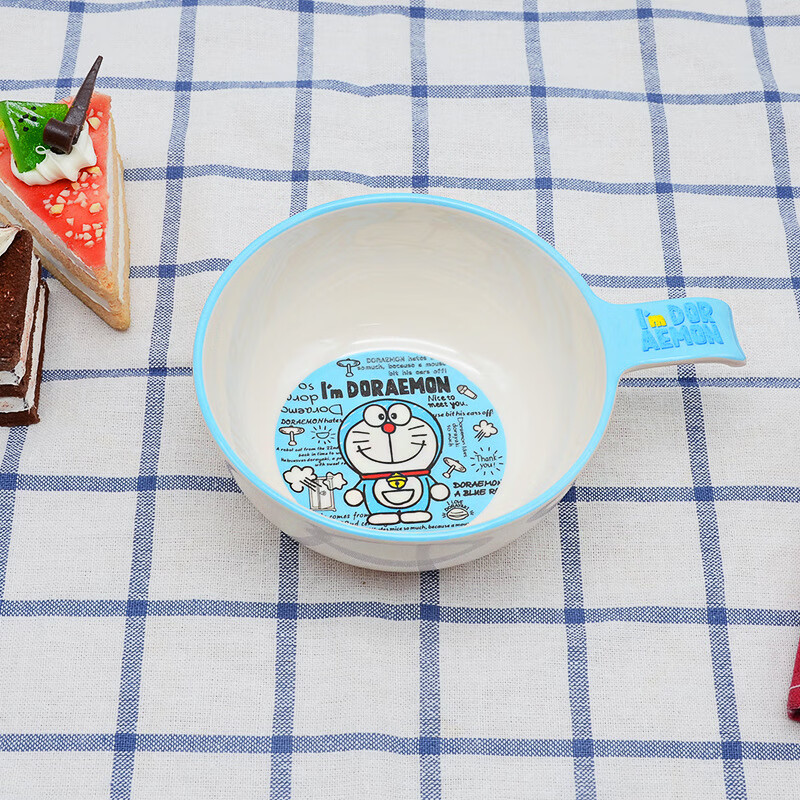 雏苞批发A5密胺防摔手柄碗儿童卡通餐具可爱创意宝宝吃饭碗汤碗仿陶瓷 涂鸦叮当猫
