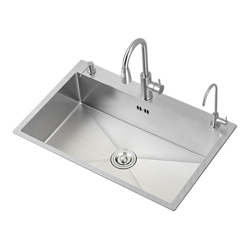 浪鲸（SSWW）洗菜盆水槽大单槽304不锈钢单槽台上台下盆大单槽厨房水槽洗菜池 50*45水槽-抽拉龙头