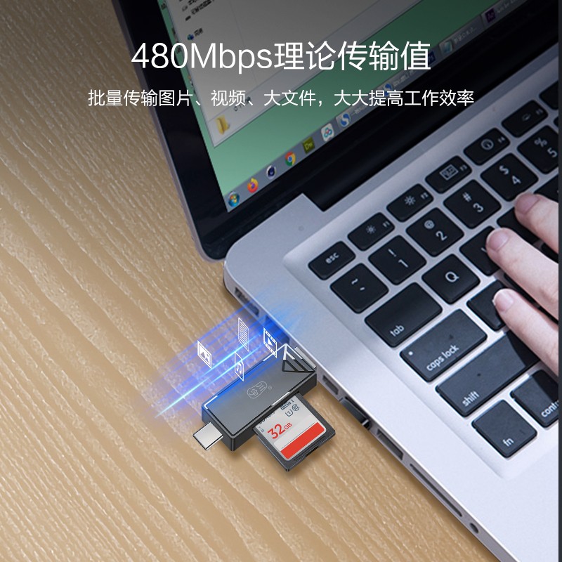 川宇 USB2.0高速多功能合一读卡器 otg车载通用支持Typec手机相机tf内存卡适用于相机监控 黑色 USB2.0