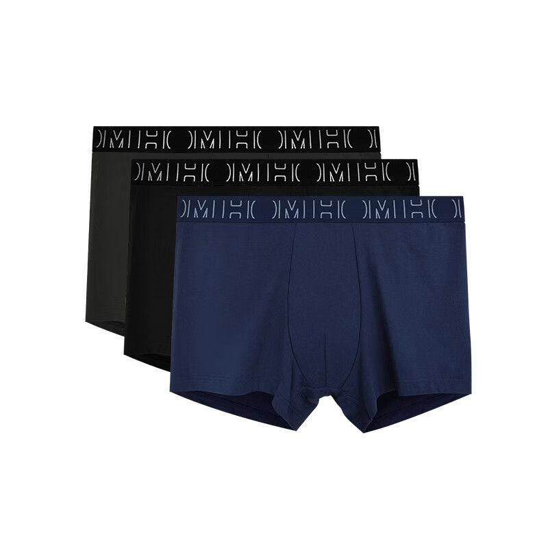 HOM【三条装】法国男士平角内裤男生四角裤柔软纯棉平角裤 骑士灰+钢琴黑+雾霾蓝 2XL