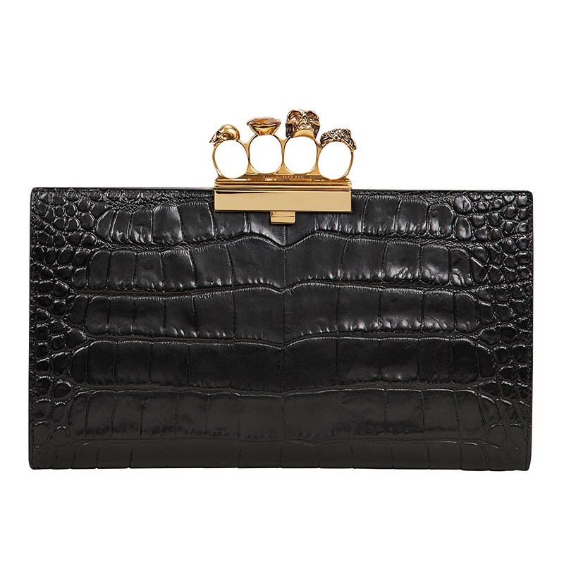 麦昆(alexander mcqueen)女包 女士皮革鳄鱼纹金属骷髅手拿包 570582