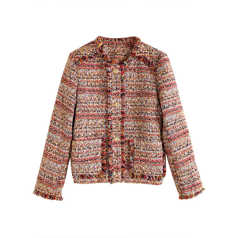 tvaj精致流苏小香风外套女款春季女装2024春装格子粗花呢短款上衣时尚