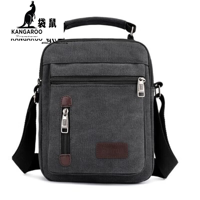 袋鼠(kangaroo)新款男士帆布包单肩包韩版潮休闲帆布包包商务户外背包