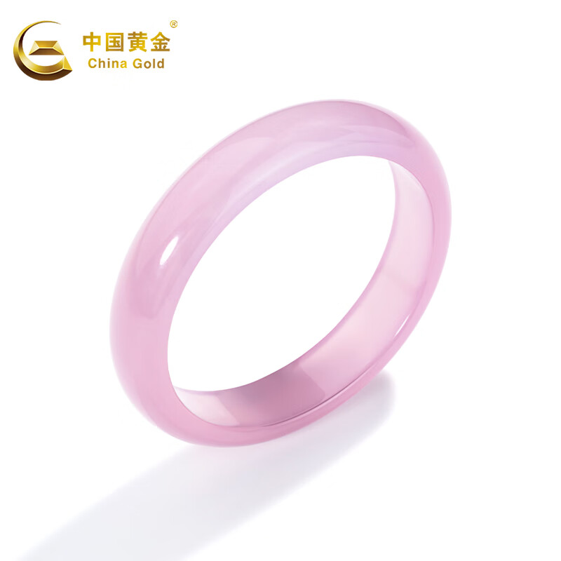 中国黄金(CHINA GOLD)玉髓手镯荔枝粉冰透粉晶玉镯女款藕粉玛瑙手镯妈妈 圈号58