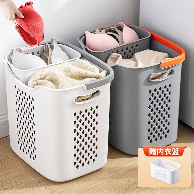 纳鸣脏衣篓脏衣服收纳筐家用脏衣篮卫生间浴室分区收纳浴室洗衣篮子 【典雅白】-中号款怎么看?