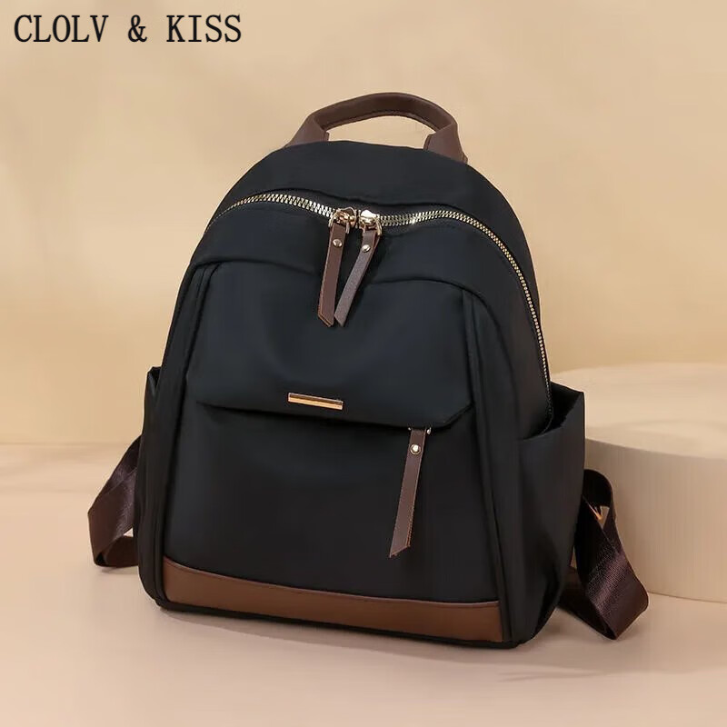clolv kiss感时尚贝壳包包2024韩版新款网红双肩包百搭简约旅行背包潮 黑色
