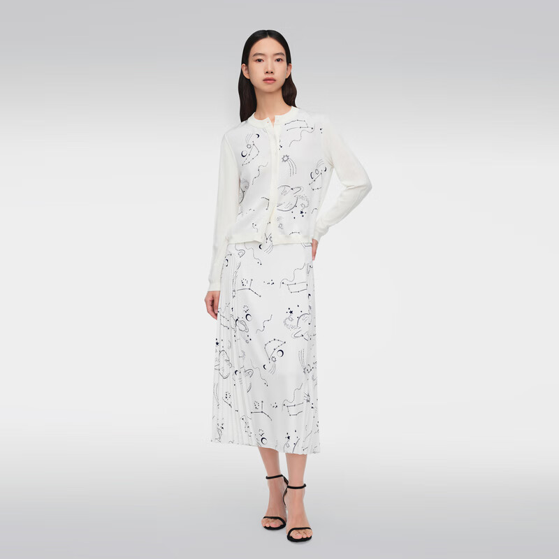 OVVOVV【星辰印花系列】春夏热卖女装圆领长袖针织开衫外套 象牙白花纹09 S