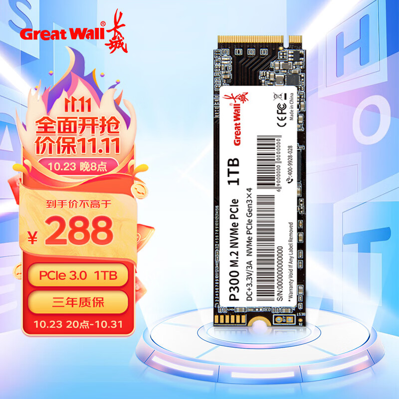 长城 (Great Wall) 1TB SSD固态硬盘 M.2接口(NVMe协议 PCle 3.0) P300系列 最高可达3200MB/s使用感如何?