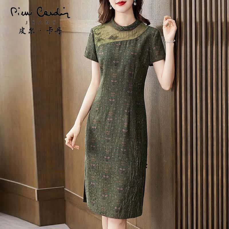 皮尔卡丹（pierre cardin）真丝连衣裙轻奢小个子旗袍女装夏装桑蚕丝收腰绿色裙子 绿色 XL 建议：110-118斤使用感如何?