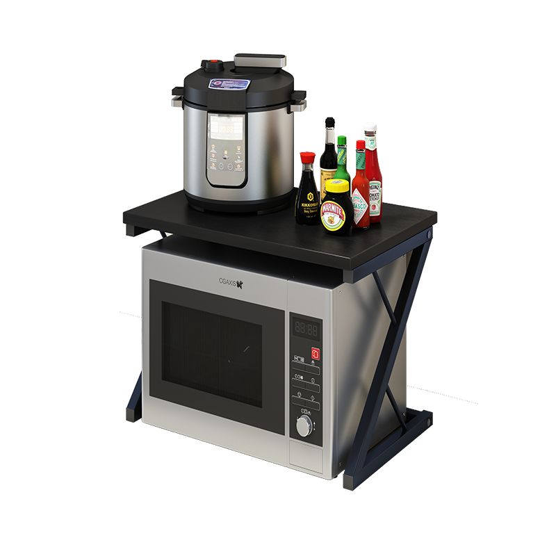 蔓斯菲尔 厨房置物架大容量省空间多层收纳架微波炉架烤箱架落地式钢木储物架子 单层K型黑柳木色+黑架