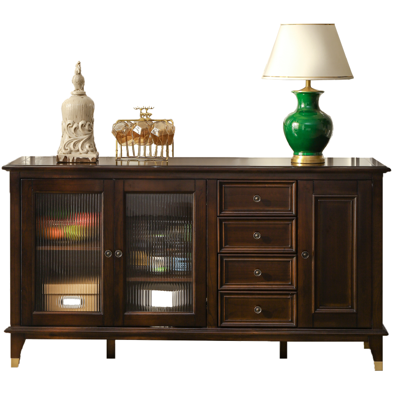 方寸毫厘 餐边柜实木酒柜 餐厅家具边柜 一体靠墙柜子 单双层餐边柜白蜡木柜子茶水柜 单层餐边柜1.6米 深胡桃色