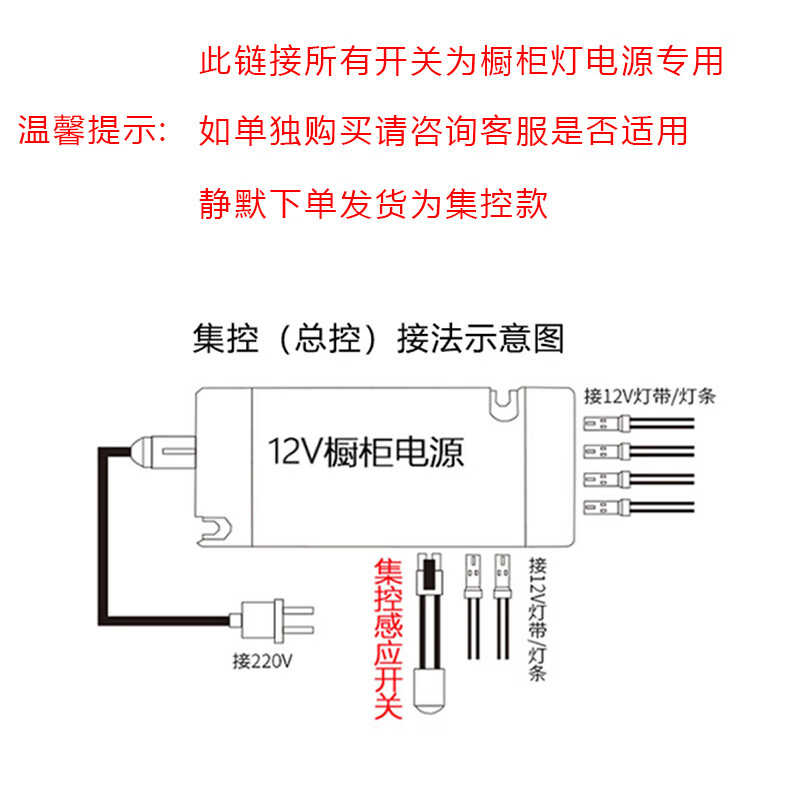 线触摸手扫单双门控人体感应开关探头感应灯带 默认总控【三线集控】