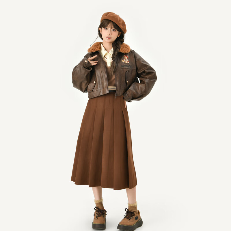 森女部落原创秋冬复古美拉德穿搭外套双层毛领叠穿短款皮衣新款女 棕色皮衣 S高性价比高么？