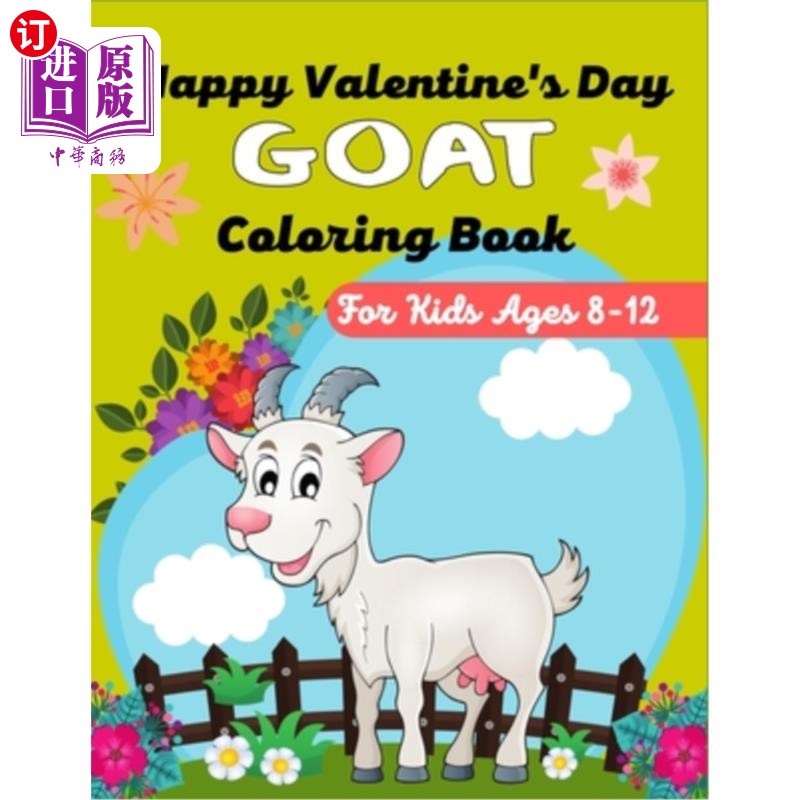 海外直订happy valentines day goat coloring book for kids ages 8