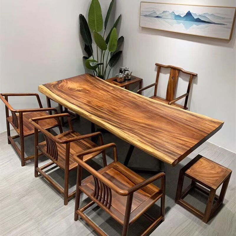 桌胡桃木老板桌茶台画案餐桌茶桌原木工 胡桃木桌面批发每平米1000元