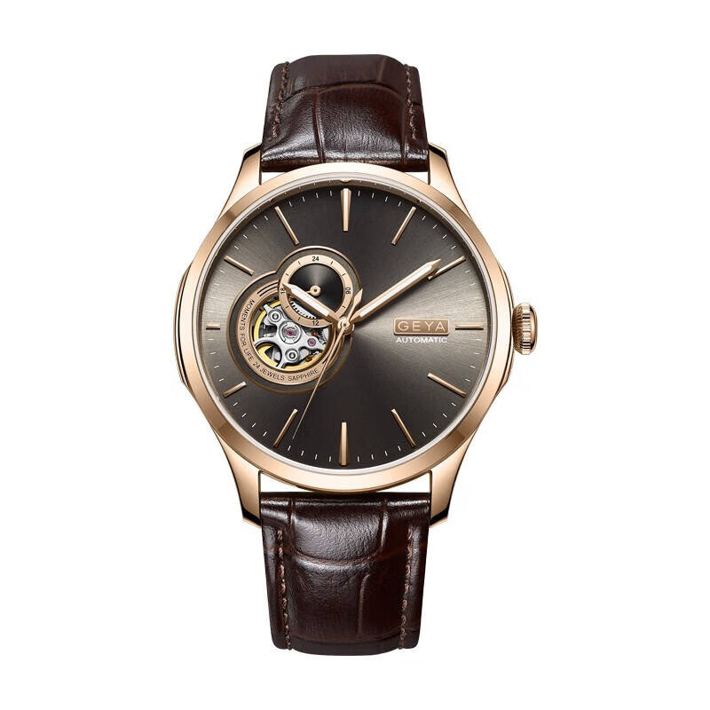 格雅格雅手表8228 新品上市 自动机械表 男表 时尚精钢 皮带棕色男款