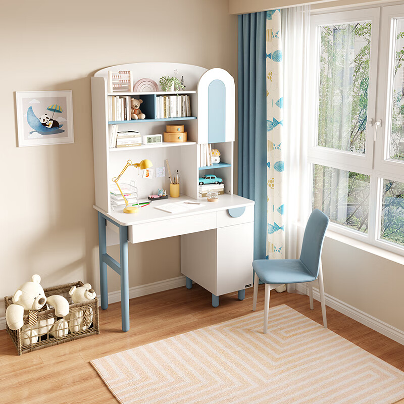 全友家居 书桌简约风青少年学习桌储物书柜二合一式桌椅组合121372