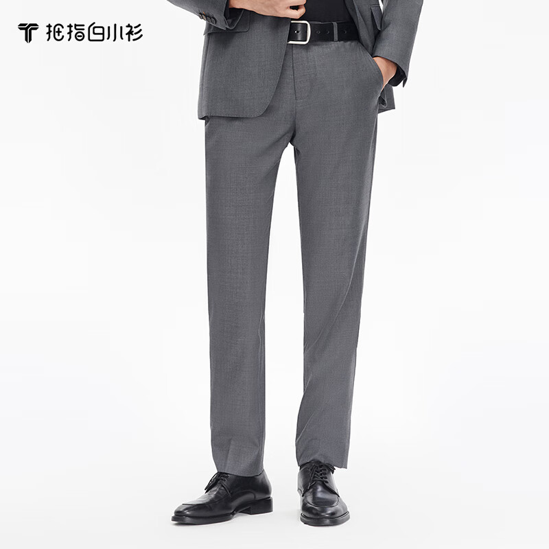 拇指白小衫 羊毛时尚西裤男秋季高腰直筒商务休闲长裤免烫 灰色 33码