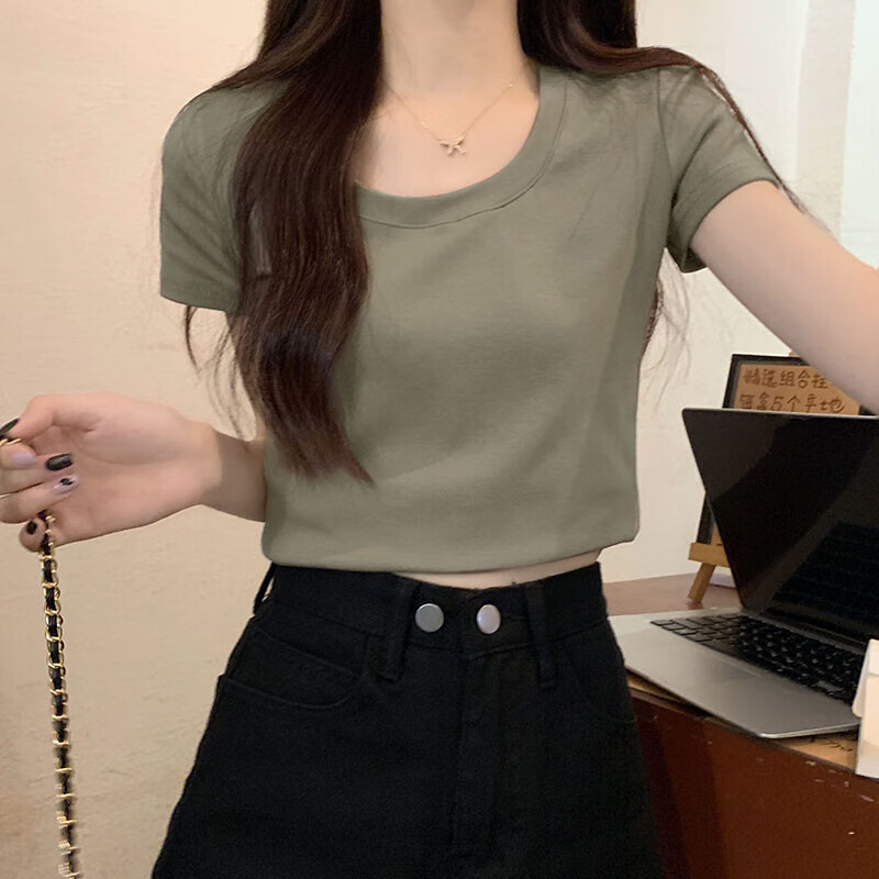 萧遇(XIAOYU)2026年春夏季新款短袖T恤女士装修身百搭圆领正肩打底半袖上衣服 酒红色 M 95-105斤