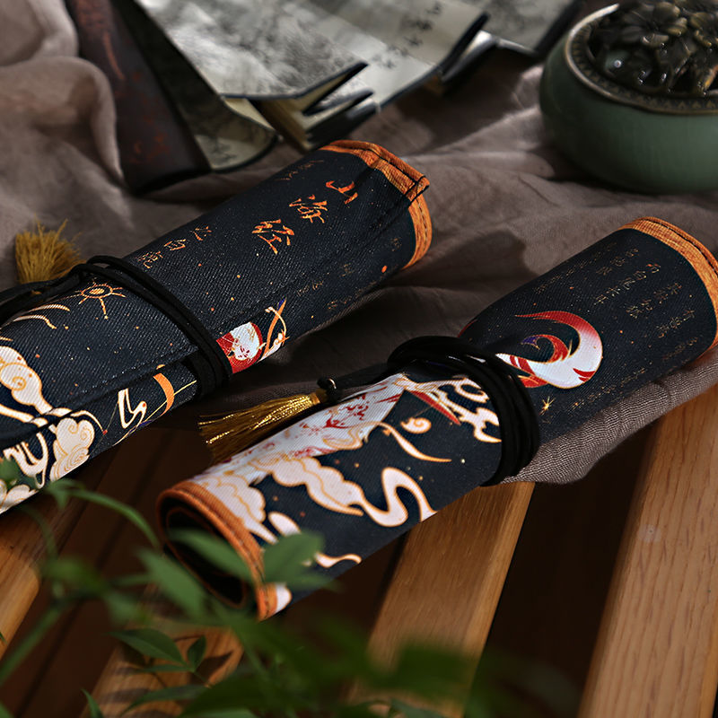 复古风笔袋海经创意网红铅笔袋卷笔帘文具盒大容量初中生 山海经-驰狼