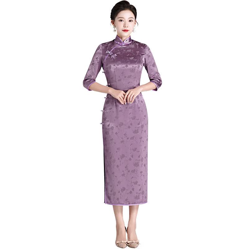 玫芙娜旗袍中国风春秋装改良时尚中式礼服复古修身显瘦醋酸缎长款旗袍裙 紫罗兰 M怎么样,好用不?