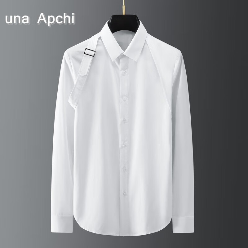 una apchi香港潮牌春夏新款男士休闲衬衫金属扣飘带过肩个性设计透气