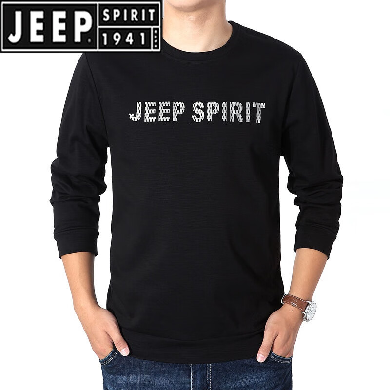 吉普(jeep)吉普(jeep)jeep/吉普长袖t恤男圆领纯棉休闲宽松大码打底衫