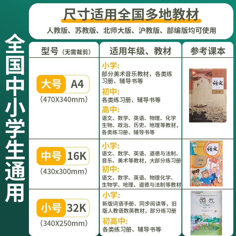六品堂 书皮纸透明自粘磨砂防水加厚书皮套小学生一二三四年级下册包书膜初中生作业本保护套书壳书贴膜 【开学推荐】【大10中10小10】 +40张姓名贴