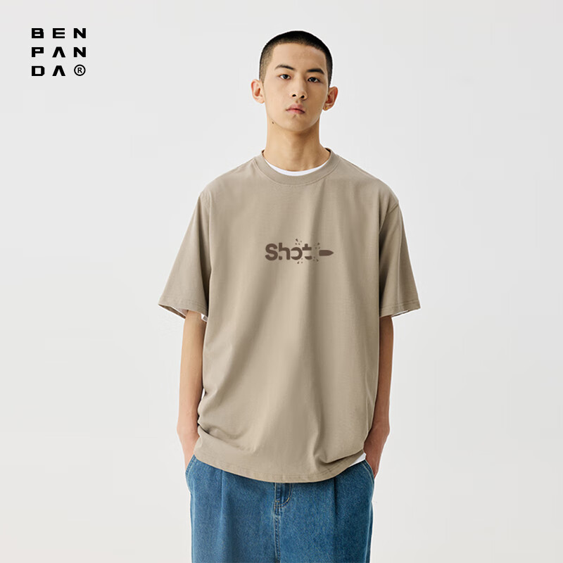 ben.panda熊猫本短袖男发射系列印花255g 卡其色 s