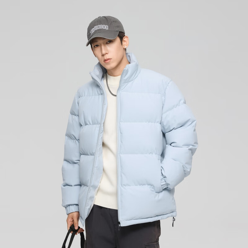 罗宾汉棉服男士2024秋冬新款立领百搭面包服纯色潮流时尚拉链冬装外套男 浅蓝色 3XL (建议175-190斤)