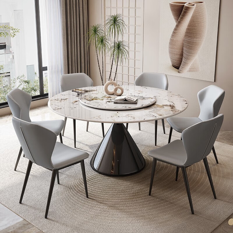 龙翔岩板餐桌圆形餐厅饭桌椅组合北欧轻奢现代简约极简餐厅餐桌椅组合 单桌 1.2m直径