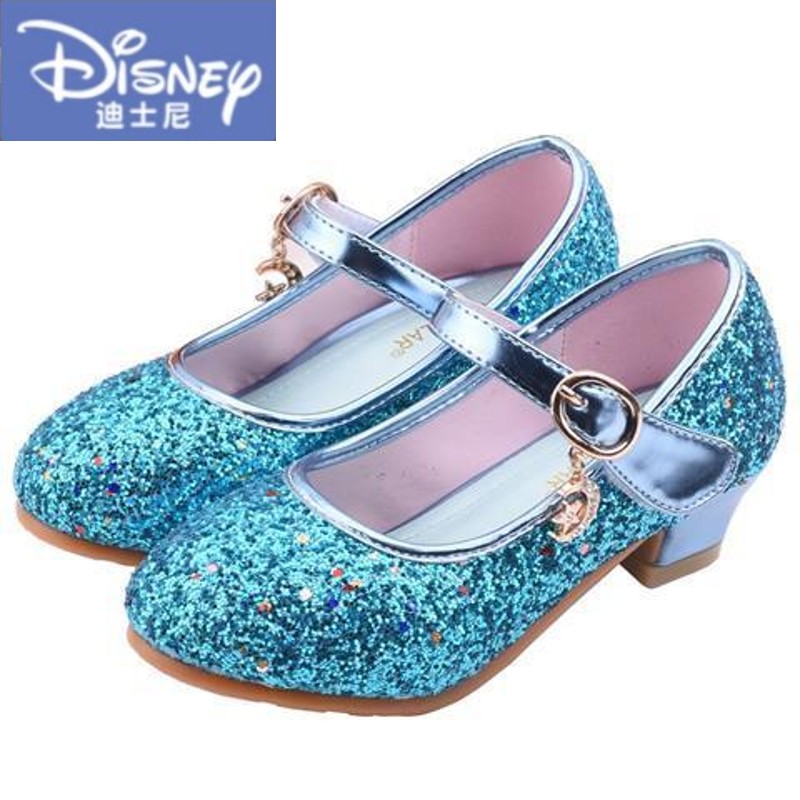 迪士尼(disney)2021新款女童公主鞋高跟鞋皮鞋亮片水晶鞋舞蹈表演鞋