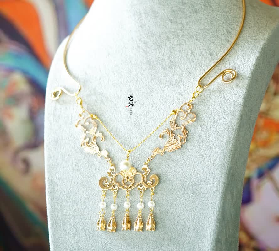 梦君宸璎珞古风项圈景泰蓝流苏烧蓝项链汉服配饰古装饰品古代女明制