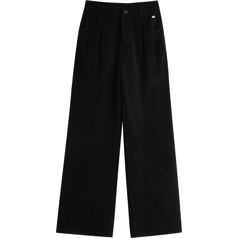 初語(yǔ)黑色雪尼爾闊腿褲女秋冬季新款2024年寬松顯瘦通勤長(cháng)褲 黑色 厚款 29