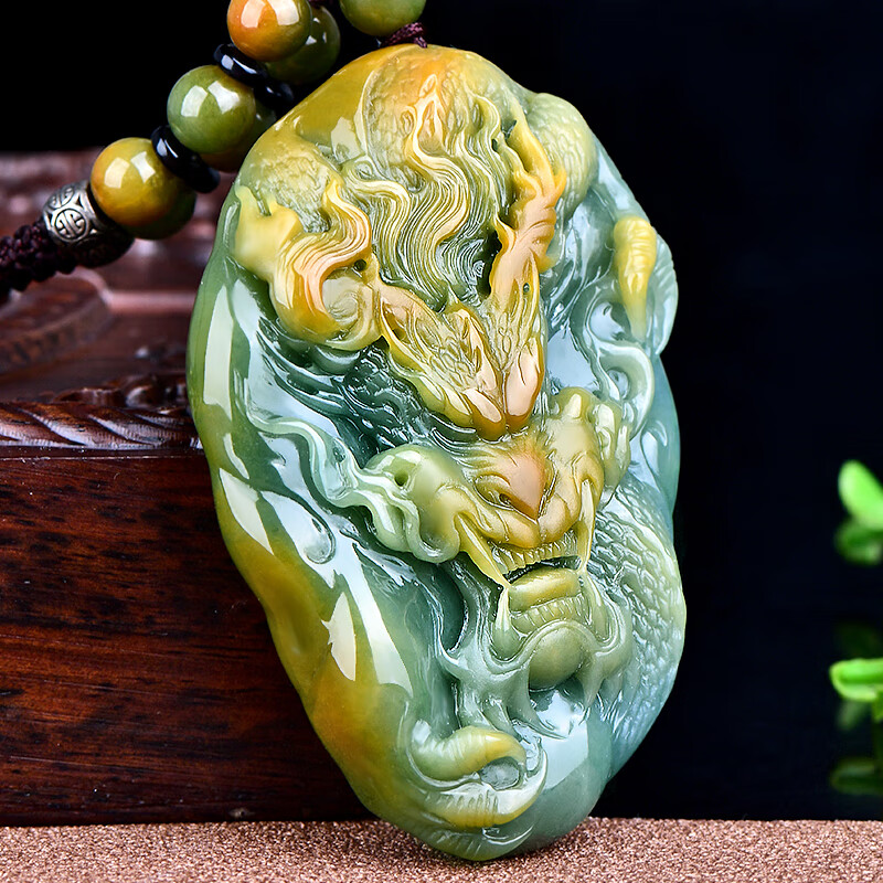 千载一玉【孤品】翡翠龙牌吊坠 男士油绿色生肖龙玉石玉佩珠宝吊坠 款一 QZK2661f