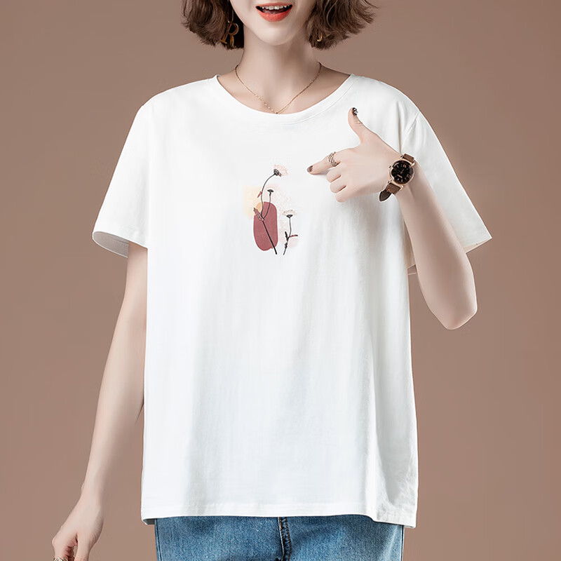 衣服夏装t恤胖mm女夏季吗女装宽松显瘦 白色【9896款】 棉95%氨纶5% l