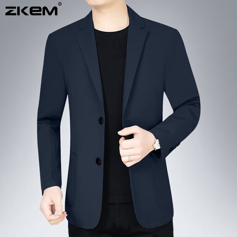 ZKEM奢侈高端品牌男装休闲商务单西装男士抗皱西服正装外套上衣 藏蓝色 170/M 建议体重100-115斤