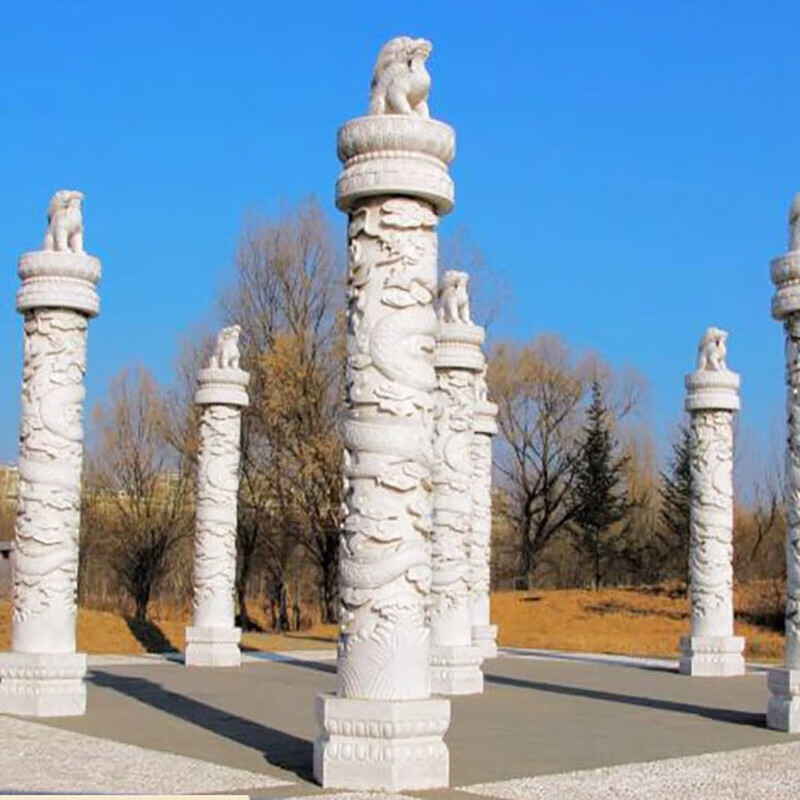 京石云石雕盘龙柱汉白玉盘龙柱子公园广场祥云石头柱装饰古代华表石