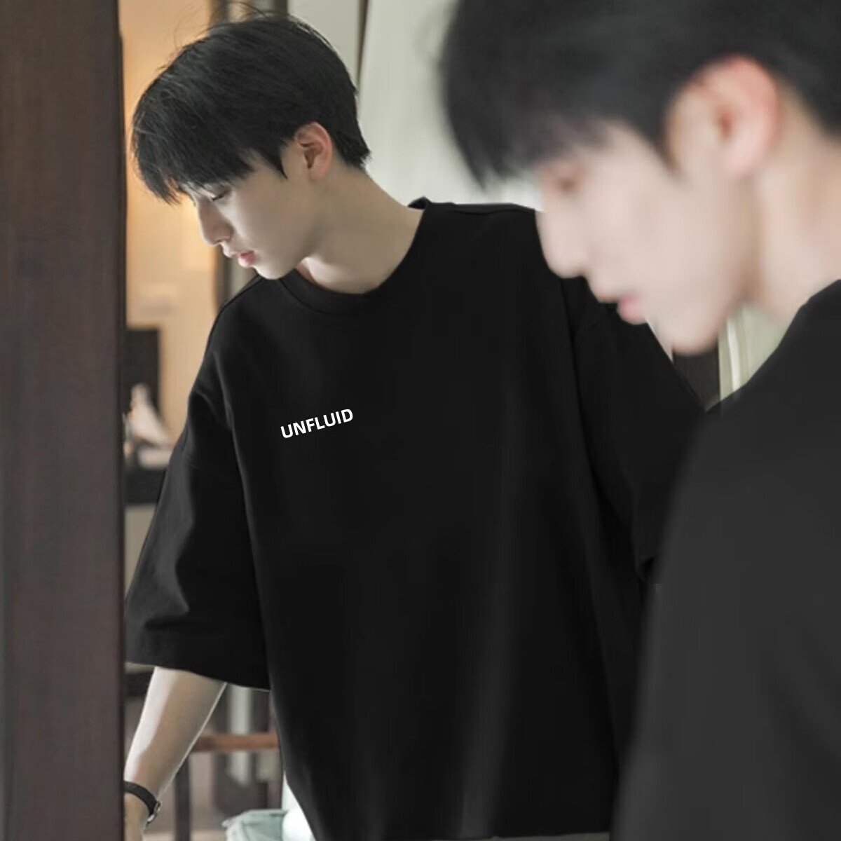 赵八亿美式潮牌纯棉重磅短袖t恤男夏季宽松五分半袖男装百搭体恤上衣服 黑色 2XL 【140-160斤穿】