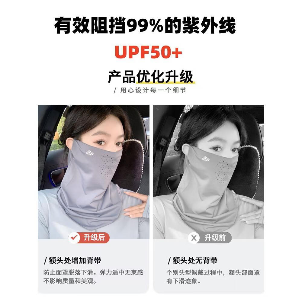 防晒冰丝面罩挂耳口罩透气电动车护脖套夏天骑行面巾女款脸罩 星星太阳-白