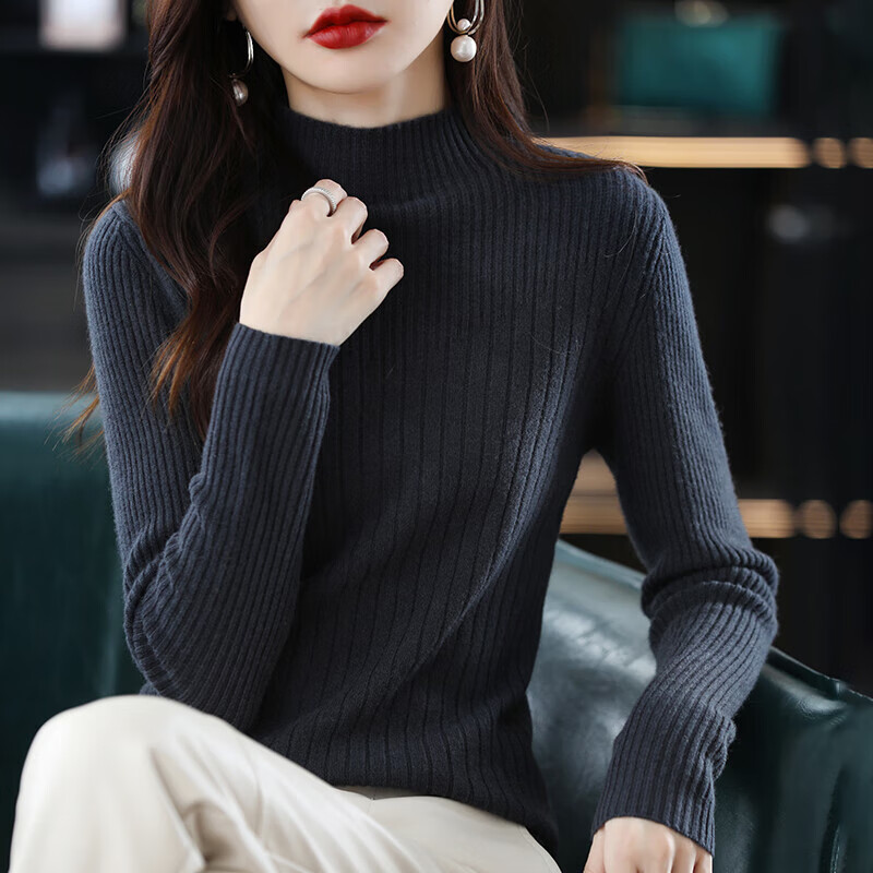 香影芬半高领套头毛衣女长袖针织衫女修身保暖内搭洋气减龄打底衫女上衣 北美焦糖 XL (建议115-125斤)